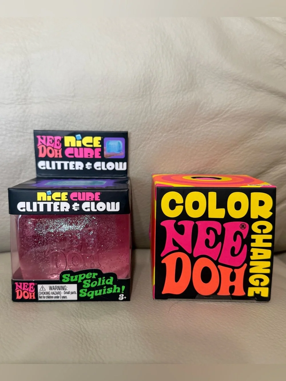 NEW Needoh Glitter & Glow Nice Cube & Pink to Purple Color Change Ball Squishy